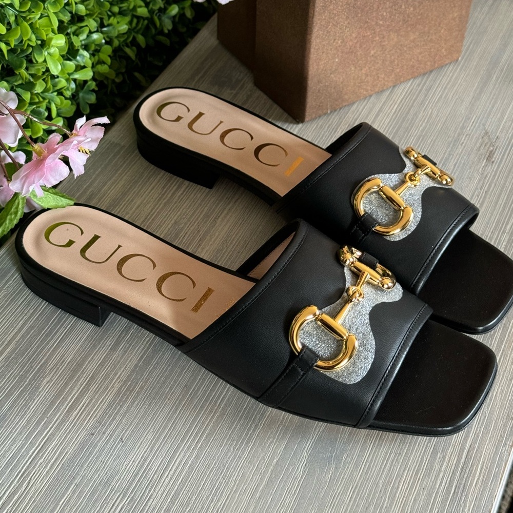 New Gucci Horsebit Flat Sandals size39.5